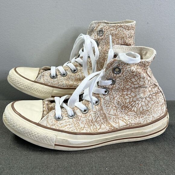 Converse High Tops Unique Cream and Glittery Gold W6 - Picture 6 of 9